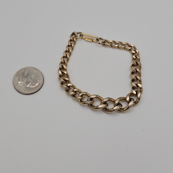 VTG Gold Toned Cuban Chain Link Wristlet Bracelet Classy Elegant Business Casual - Picture 13 of 15